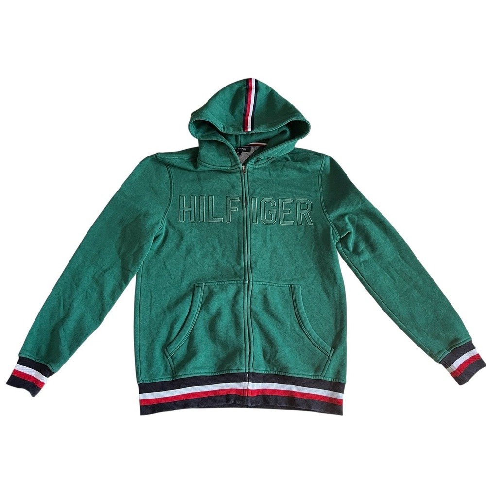 Tommy Hilfiger Women's Size S‎ Forrest Green Hoodie Stripe Preppy Spellout